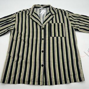 Women’s Topshop oversized linen blend shirt. SZ 6.  Black,tan,green stripes